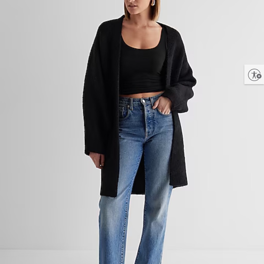 Express fuzzy Black Open Front Cardigan with pockets